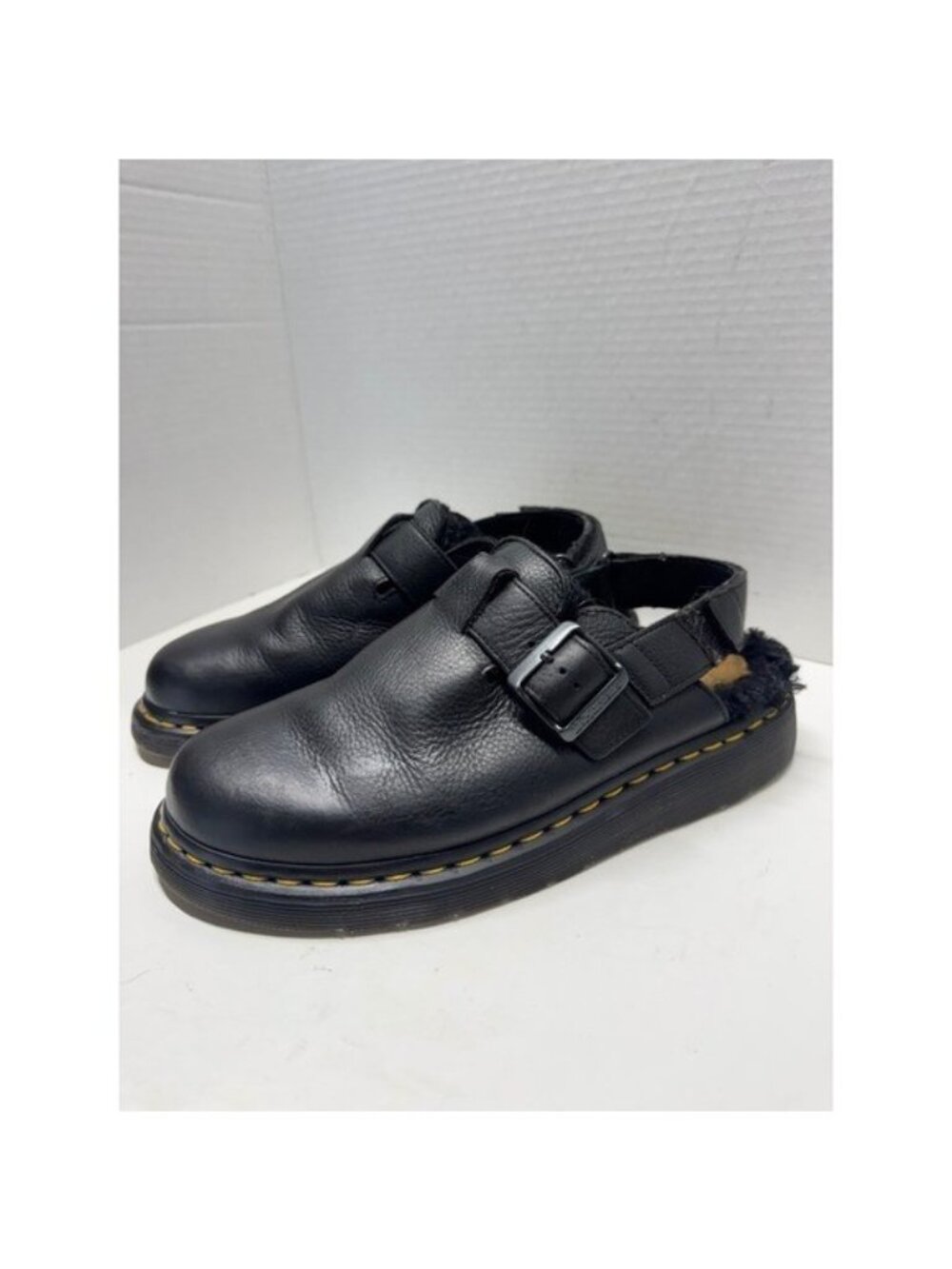 Dr. Martens Jorge II FL Black Ambassador Leather Faux Fur Mules Womens 9 Mens 8